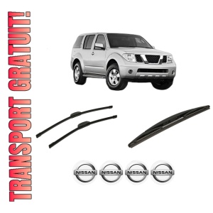 Set 3 stergatoare NISSAN PATHFINDER III (R51) din 2005-2010, pentru parbriz si luneta fata si spate auto, Bosch Twin-Aerotwin Retrofit, din cauciuc siliconat rezistent, 4 Stickere Auto NISSAN