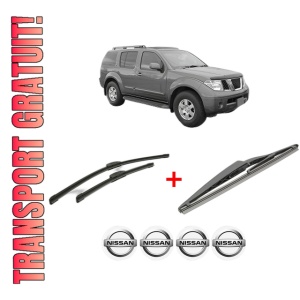 Set 3 stergatoare NISSAN PATHFINDER IV (R52) din 2013, pentru parbriz si luneta fata si spate auto, Bosch Twin, din cauciuc siliconat rezistent, 4 Stickere Auto NISSAN