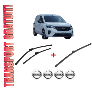 Set 3 stergatoare NISSAN TOWNSTAR MPV (XFK) din 2021, pentru parbriz si luneta fata si spate auto, Valeo Silencio Xtrm, din cauciuc siliconat rezistent, 4 Stickere Auto NISSAN