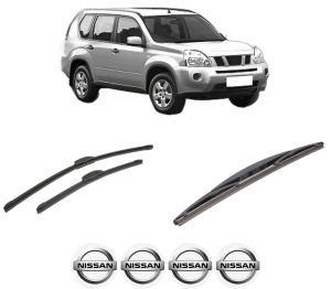 Set 3 stergatoare NISSAN X-TRAIL II (T31) din 2007-2014, pentru parbriz si luneta fata si spate auto, Bosch Twin-Aerotwin Retrofit, din cauciuc siliconat rezistent, 4 Stickere Auto NISSAN - Img 2