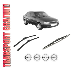 Set 3 stergatoare OPEL ASTRA F CLASSIC Saloon (T92) din 1998-2002, pentru parbriz si luneta fata si spate auto, Bosch Twin-Aerotwin Retrofit, din cauciuc siliconat rezistent, 4 Stickere Auto OPEL