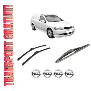 Set 3 stergatoare OPEL ASTRA G Estate Van (F70) din 1998-2005, pentru parbriz si luneta fata si spate auto, Bosch Twin-Aerotwin Retrofit, din cauciuc siliconat rezistent, 4 Stickere Auto OPEL