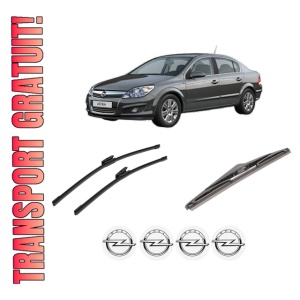 Set 3 stergatoare OPEL ASTRA H Saloon (A04) din 2007-2014, pentru parbriz si luneta fata si spate auto, Bosch Twin-Aerotwin Multi, din cauciuc siliconat rezistent, 4 Stickere Auto OPEL
