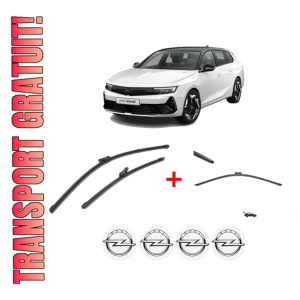 Set 3 stergatoare OPEL ASTRA L Sports Tourer (OV5) din 2021, pentru parbriz si luneta fata si spate auto, Valeo Silencio, din cauciuc siliconat rezistent, 4 Stickere Auto OPEL