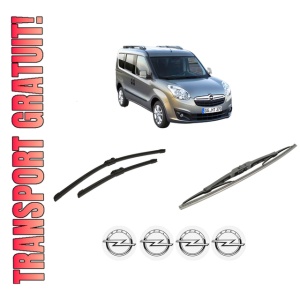 Set 3 stergatoare OPEL COMBO Tour (X12) din 2012-2016, pentru parbriz si luneta fata si spate auto, Bosch Twin-Aerotwin, din cauciuc siliconat rezistent, 4 Stickere Auto OPEL