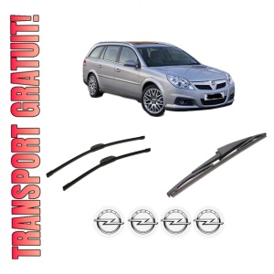 Set 3 stergatoare OPEL VECTRA C Estate (Z02) din 2003-2009, pentru parbriz si luneta fata si spate auto, Bosch Twin-Aerotwin Retrofit, din cauciuc siliconat rezistent, 4 Stickere Auto OPEL