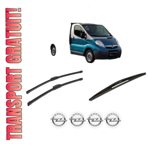 Set 3 stergatoare OPEL VIVARO A Platform/Chassis (X83) din 2001-2014, pentru parbriz si luneta fata si spate auto, Bosch Twin-Aerotwin Retrofit, din cauciuc siliconat rezistent, 4 Stickere Auto OPEL