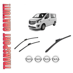 Set 3 stergatoare OPEL VIVARO B Van (X82) din 2014-2019, pentru parbriz si luneta fata si spate auto, Bosch Aerotwin-Aerotwin Multi, din cauciuc siliconat rezistent, 4 Stickere Auto OPEL