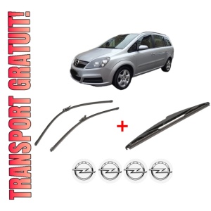 Set 3 stergatoare OPEL ZAFIRA B Box Body/MPV (A05) din 2005 - 2015, pentru parbriz si luneta fata si spate auto, Valeo Silencio, din cauciuc siliconat rezistent, 4 Stickere Auto OPEL