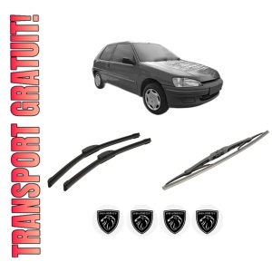 Set 3 stergatoare PEUGEOT 106 Van II Hatchback Van (1S_) din 1996-2001, pentru parbriz si luneta fata si spate auto, Bosch Twin-Aerotwin Retrofit, din cauciuc siliconat rezistent, 4 Stickere Auto PEUGEOT