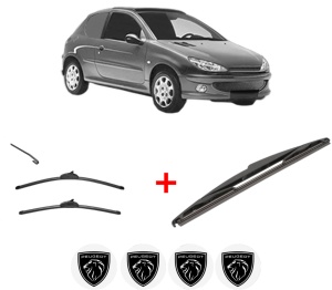 Set 3 stergatoare PEUGEOT 206 Van din 2001 - 2009, pentru parbriz si luneta fata si spate auto, Valeo Silencio, din cauciuc siliconat rezistent, 4 Stickere Auto PEUGEOT v15466