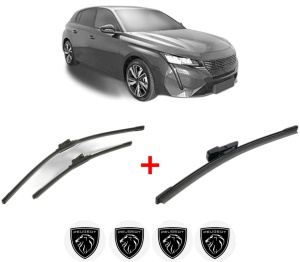 Set 3 stergatoare PEUGEOT 308 III (FB_, FH_, FP_, F3_, FM_) din 2021, pentru parbriz si luneta fata si spate auto, Bosch Aerotwin, din cauciuc siliconat rezistent, 4 Stickere Auto PEUGEOT v5267