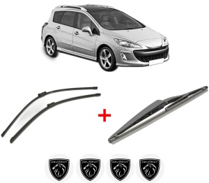 Set 3 stergatoare PEUGEOT 308 SW I (4E_, 4H_) din 2007 - 2014, pentru parbriz si luneta fata si spate auto, Bosch Twin, din cauciuc siliconat rezistent, 4 Stickere Auto PEUGEOT v8567