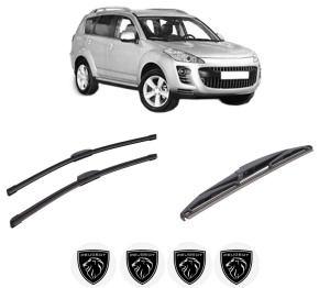 Set 3 stergatoare PEUGEOT 4007 (VU_, VV_) din 2007-2013, pentru parbriz si luneta fata si spate auto, Bosch Twin-Aerotwin Retrofit, din cauciuc siliconat rezistent, 4 Stickere Auto PEUGEOT - Img 2