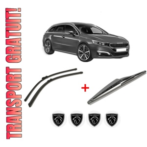 Set 3 stergatoare PEUGEOT 508 SW I (8E_) din 2010 - 2018, pentru parbriz si luneta fata si spate auto, Bosch Twin, din cauciuc siliconat rezistent, 4 Stickere Auto PEUGEOT