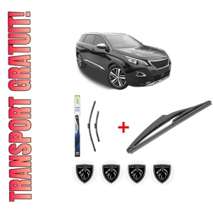 Set 3 stergatoare PEUGEOT 508 SW II (FC_, FJ_, F4_) din 2018, pentru parbriz si luneta fata si spate auto, Valeo Silencio, din cauciuc siliconat rezistent, 4 Stickere Auto PEUGEOT