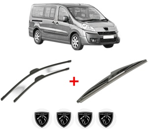 Set 3 stergatoare PEUGEOT EXPERT TEPEE (VF3X_) din 2007 - 2016, pentru parbriz si luneta fata si spate auto, Bosch Twin, din cauciuc siliconat rezistent, 4 Stickere Auto PEUGEOT v8027