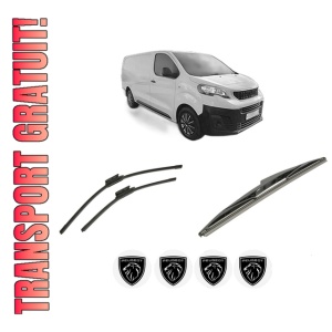 Set 3 stergatoare PEUGEOT EXPERT Van (V_) din 2016-2024, pentru parbriz si luneta fata si spate auto, Bosch Twin-Aerotwin, din cauciuc siliconat rezistent, 4 Stickere Auto PEUGEOT