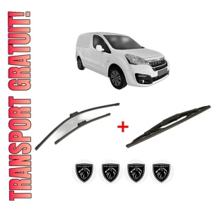 Set 3 stergatoare PEUGEOT PARTNER ORIGIN MPV (G_) din 2008 - 2013, pentru parbriz si luneta fata si spate auto, Bosch Twin, din cauciuc siliconat rezistent, 4 Stickere Auto PEUGEOT