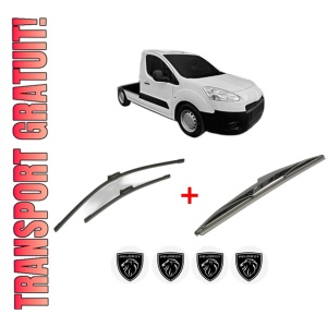 Set 3 stergatoare PEUGEOT PARTNER Platform/Chassis din 1997 - 2008, pentru parbriz si luneta fata si spate auto, Bosch Twin, din cauciuc siliconat rezistent, 4 Stickere Auto PEUGEOT