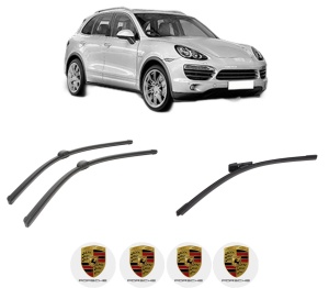 Set 3 stergatoare PORSCHE CAYENNE (92A) din 2010-2018, pentru parbriz si luneta fata si spate auto, Bosch Aerotwin-Aerotwin, din cauciuc siliconat rezistent, 4 Stickere Auto PORSCHE - Img 2