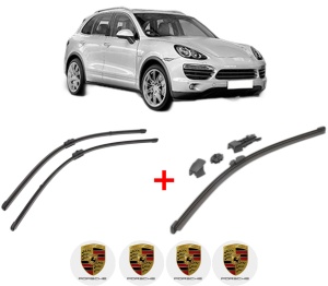 Set 3 stergatoare PORSCHE CAYENNE (92A) din 2010 - 2018, pentru parbriz si luneta fata si spate auto, Valeo HydroConnect, din cauciuc siliconat rezistent, 4 Stickere Auto PORSCHE v12706
