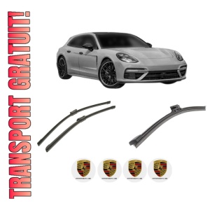 Set 3 stergatoare PORSCHE PANAMERA Sport Turismo (971) din 2017-2023, pentru parbriz si luneta fata si spate auto, Bosch Aerotwin-Aerotwin, din cauciuc siliconat rezistent, 4 Stickere Auto PORSCHE