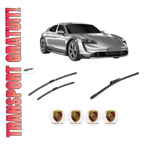 Set 3 stergatoare PORSCHE TAYCAN Sport Turismo (Y1C) din 2021-2024, pentru parbriz si luneta fata si spate auto, Bosch Aerotwin-Aerotwin, din cauciuc siliconat rezistent, 4 Stickere Auto PORSCHE