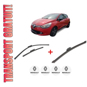Set 3 stergatoare RENAULT CLIO IV (BH_) din 2012 - 2021, pentru parbriz si luneta fata si spate auto, Valeo Silencio, din cauciuc siliconat rezistent, 4 Stickere Auto RENAULT