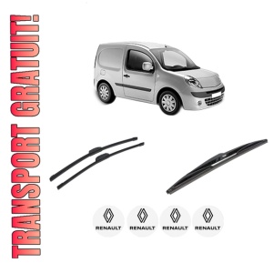 Set 3 stergatoare RENAULT KANGOO Express (FW0/1_) din 2008-2019, pentru parbriz si luneta fata si spate auto, Bosch Twin-Aerotwin Retrofit, din cauciuc siliconat rezistent, 4 Stickere Auto RENAULT