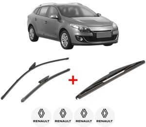 Set 3 stergatoare RENAULT MEGANE III Combi Van (KZ0/1) din 2009 - 2015, pentru parbriz si luneta fata si spate auto, Valeo Silencio, din cauciuc siliconat rezistent, 4 Stickere Auto RENAULT v15346