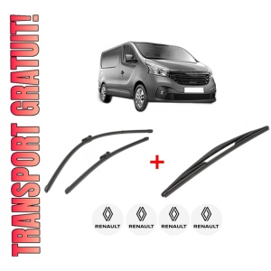 Set 3 stergatoare RENAULT TRAFIC III Van (FG_) din 2014, pentru parbriz si luneta fata si spate auto, Valeo Silencio, din cauciuc siliconat rezistent, 4 Stickere Auto RENAULT