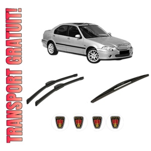Set 3 stergatoare ROVER 45 I Saloon (RT) din 2000-2005, pentru parbriz si luneta fata si spate auto, Bosch Twin-Aerotwin Retrofit, din cauciuc siliconat rezistent, 4 Stickere Auto ROVER