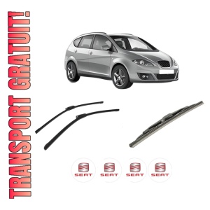 Set 3 stergatoare SEAT ALTEA XL (5P5, 5P8) din 2006-2015, pentru parbriz si luneta fata si spate auto, Bosch Twin-Aerotwin, din cauciuc siliconat rezistent, 4 Stickere Auto SEAT
