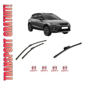 Set 3 stergatoare SEAT ARONA (KJ7, KJP) din 2017-2020, pentru parbriz si luneta fata si spate auto, Bosch Aerotwin-Aerotwin, din cauciuc siliconat rezistent, 4 Stickere Auto SEAT