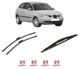 Set 3 stergatoare SEAT IBIZA III (6L1) din 2002-2009, pentru parbriz si luneta fata si spate auto, Bosch Twin-Aerotwin, din cauciuc siliconat rezistent, 4 Stickere Auto SEAT - Img 2