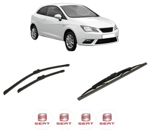 Set 3 stergatoare SEAT IBIZA IV SC (6J1, 6P5) din 2008-2016, pentru parbriz si luneta fata si spate auto, Bosch Twin-Aerotwin, din cauciuc siliconat rezistent, 4 Stickere Auto SEAT - Img 2