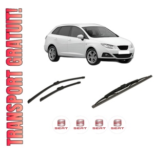 Set 3 stergatoare SEAT IBIZA IV ST (6J8, 6P8) din 2010-2016, pentru parbriz si luneta fata si spate auto, Bosch Twin-Aerotwin, din cauciuc siliconat rezistent, 4 Stickere Auto SEAT