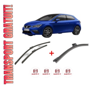 Set 3 stergatoare SEAT LEON (KL1, KLG) din 2019, pentru parbriz si luneta fata si spate auto, Bosch Aerotwin, din cauciuc siliconat rezistent, 4 Stickere Auto SEAT