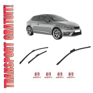Set 3 stergatoare SEAT LEON SC (5F5) din 2013-2018, pentru parbriz si luneta fata si spate auto, Bosch Aerotwin-Aerotwin, din cauciuc siliconat rezistent, 4 Stickere Auto SEAT