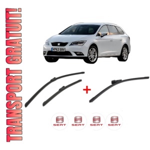 Set 3 stergatoare SEAT LEON ST Estate Van (5F8) din 2014 - 2020, pentru parbriz si luneta fata si spate auto, Bosch Aerotwin, din cauciuc siliconat rezistent, 4 Stickere Auto SEAT