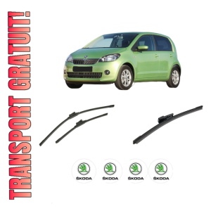 Set 3 stergatoare SKODA CITIGO (NF1) din 2011-2019, pentru parbriz si luneta fata si spate auto, Bosch Aerotwin-Aerotwin, din cauciuc siliconat rezistent, 4 Stickere Auto SKODA