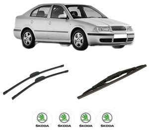 Set 3 stergatoare SKODA Octavia I (1U2) din 1996-2010, pentru parbriz si luneta fata si spate auto, Bosch Twin-Aerotwin Retrofit, din cauciuc siliconat rezistent, 4 Stickere Auto SKODA - Img 2
