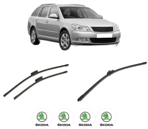 Set 3 stergatoare SKODA Octavia II Combi (1Z5) din 2004-2013, pentru parbriz si luneta fata si spate auto, Bosch Aerotwin-Aerotwin Multi, din cauciuc siliconat rezistent, 4 Stickere Auto SKODA - Img 2