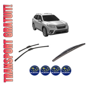 Set 3 stergatoare SUBARU FORESTER (SK_) din 2018, pentru parbriz si luneta fata si spate auto, Bosch Twin-Aerotwin, din cauciuc siliconat rezistent, 4 Stickere Auto SUBARU