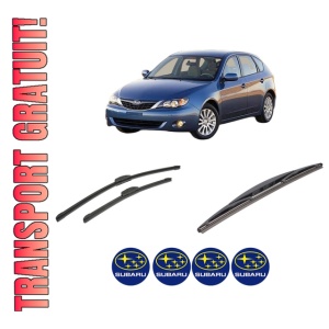 Set 3 stergatoare SUBARU IMPREZA Hatchback (GR, GH, G3) din 2007-2013, pentru parbriz si luneta fata si spate auto, Bosch Twin-Aerotwin Retrofit, din cauciuc siliconat rezistent, 4 Stickere Auto SUBARU