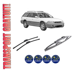 Set 3 stergatoare SUBARU LEGACY OUTBACK (BG) din 1996-1999, pentru parbriz si luneta fata si spate auto, Bosch Twin-Aerotwin Retrofit, din cauciuc siliconat rezistent, 4 Stickere Auto SUBARU