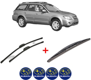 Set 3 stergatoare SUBARU OUTBACK (BL, BP) din 2003 - 2009, pentru parbriz si luneta fata si spate auto, Bosch Twin, din cauciuc siliconat rezistent, 4 Stickere Auto SUBARU v4787
