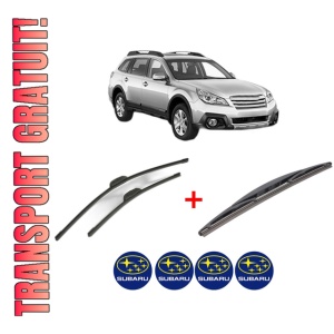 Set 3 stergatoare SUBARU OUTBACK (BR) din 2009 - 2014, pentru parbriz si luneta fata si spate auto, Bosch Twin, din cauciuc siliconat rezistent, 4 Stickere Auto SUBARU