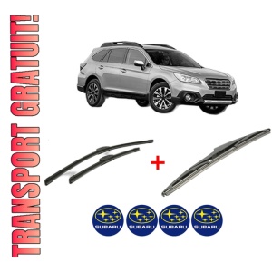 Set 3 stergatoare SUBARU OUTBACK (BS) din 2015, pentru parbriz si luneta fata si spate auto, Bosch Twin, din cauciuc siliconat rezistent, 4 Stickere Auto SUBARU